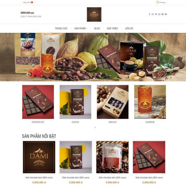 Theme WordPress bán cafe 02, Bán hàng, Thực phẩm, Cafe, Hạt điều