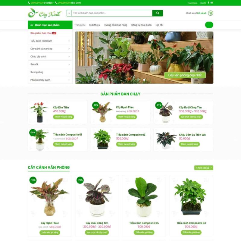 Theme WordPress bán cây xanh, tiểu cảnh, Bán hàng, Cây xanh, Tiểu cảnh
