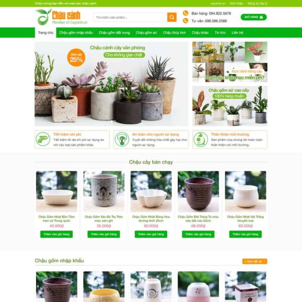 Theme WordPress bán chậu cây cảnh văn phòng, Bán hàng, cây cảnh, Cây xanh