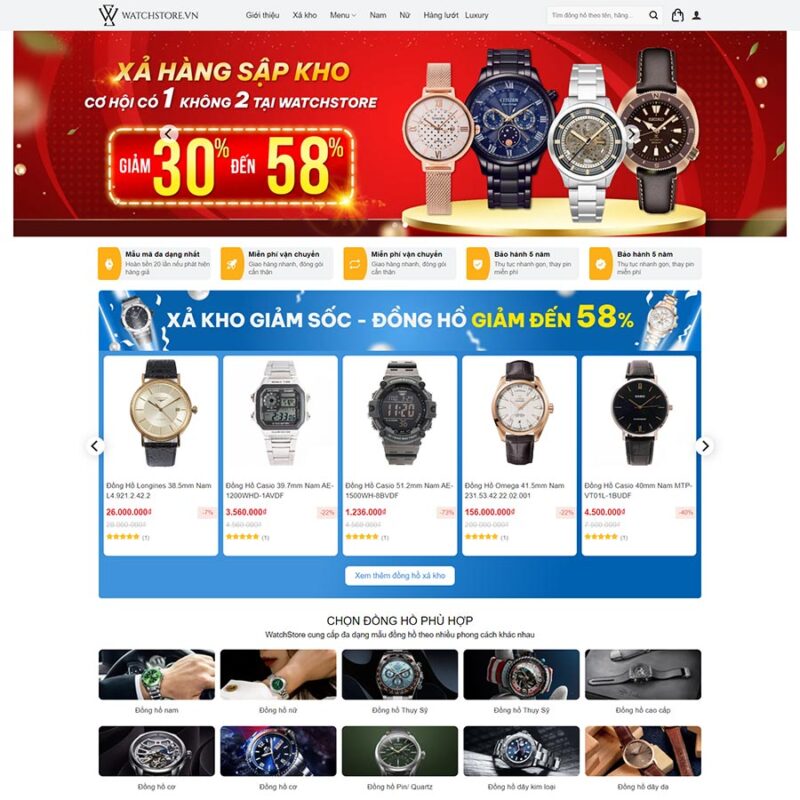 Theme WordPress bán đồng hồ 04, Bán hàng, Đồng hồ, Phụ kiện, Thời trang