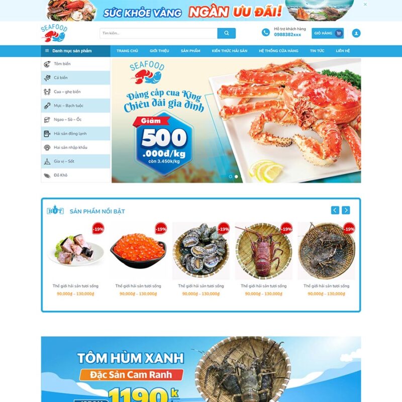 Theme WordPress bán hải sản 02, Bán hàng, Thực phẩm, Hải sản