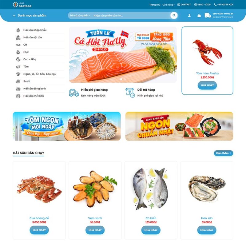 Theme WordPress bán hải sản 03, Bán hàng, Thực phẩm, Hải sản
