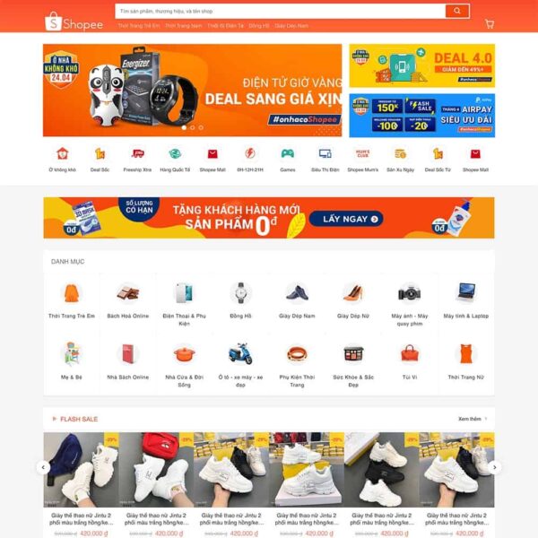 Theme WordPress bán hàng giống Shopee, Bán hàng, Shop, Shopee