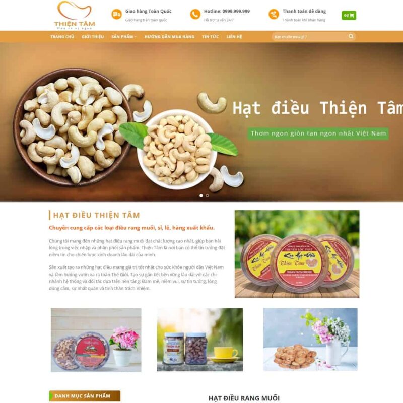 Theme WordPress bán hạt điều, thực phẩm 02, Bán hàng, Thực phẩm, Hạt điều