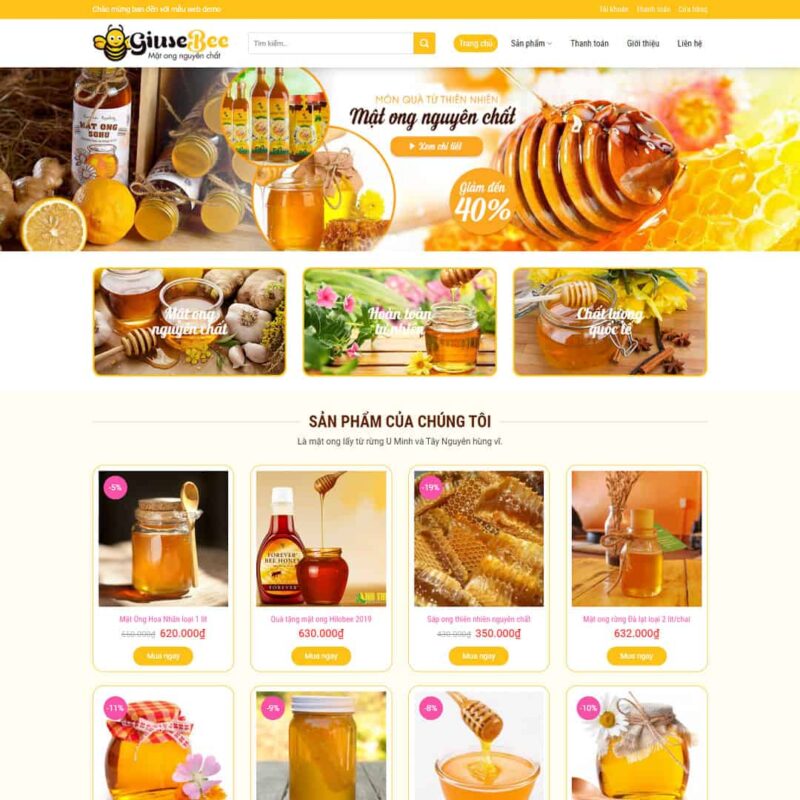 Theme WordPress bán mật ong 01, Bán hàng, Thực phẩm, Mật ong