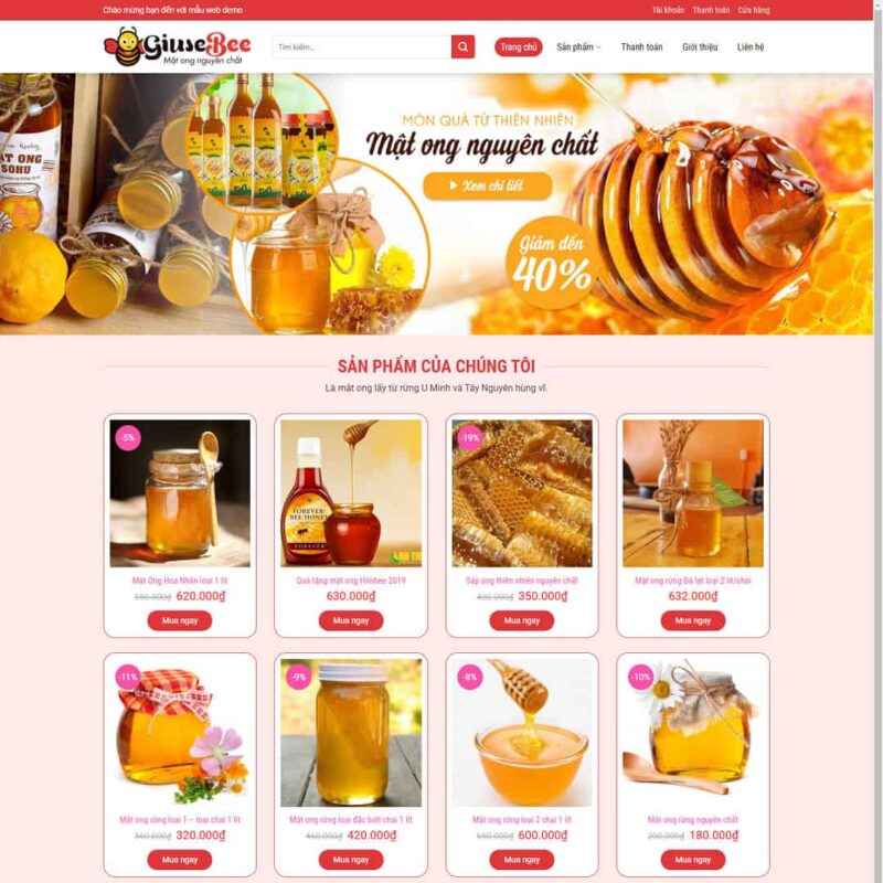 Theme WordPress bán mật ong 02, Bán hàng, Thực phẩm, Mật ong