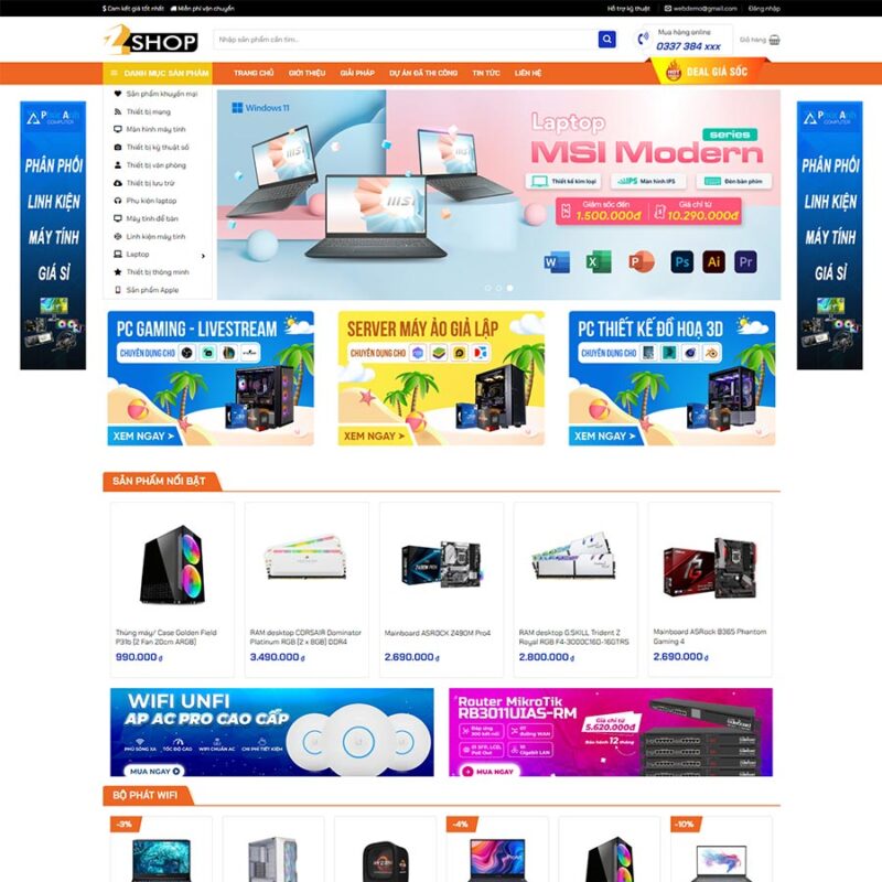 Theme WordPress bán máy tính 06, Bán hàng, Laptop, linh kiện, Máy tính