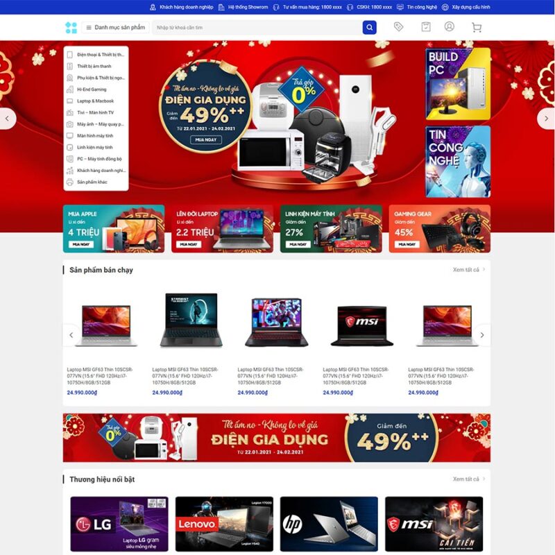 Theme WordPress bán máy tính, laptop 09, Bán hàng, Laptop, linh kiện, Máy tính
