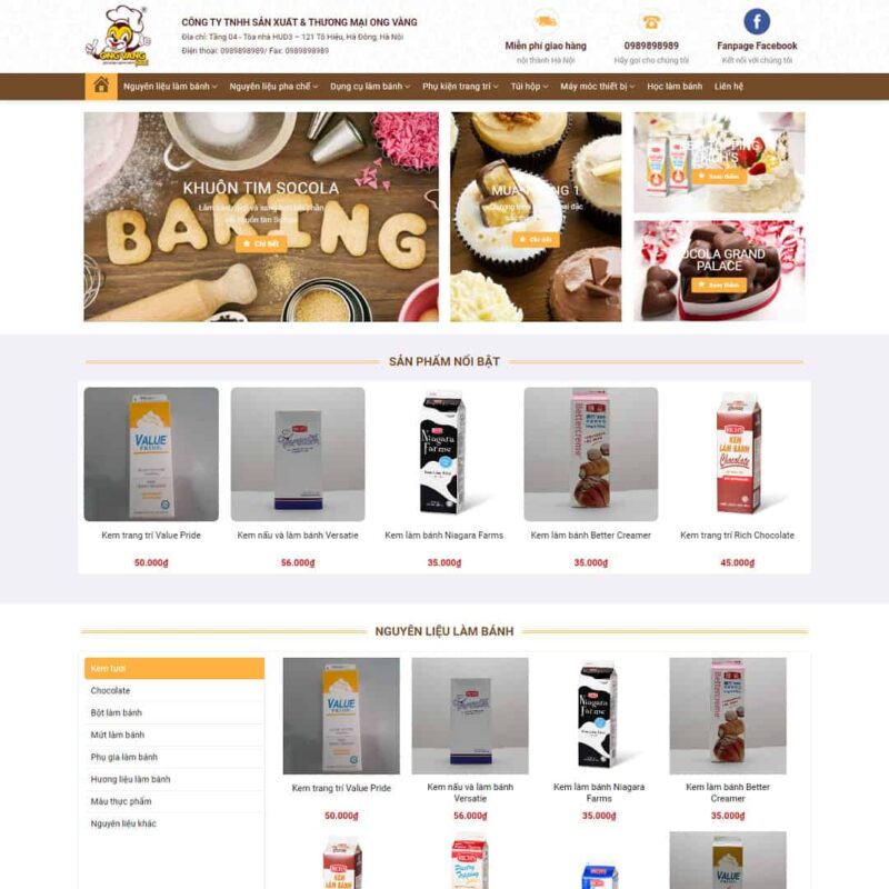 Theme WordPress bán nguyên liệu, dung cụ làm bánh 02, Bán hàng, Bánh kẹo, dụng cụ