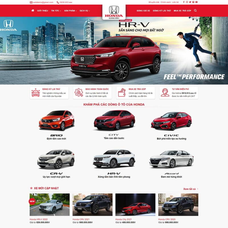 Theme WordPress bán ô tô Honda 02, Xe hơi, đại lý xe, Honda, Ô tô