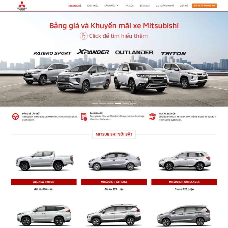 Theme WordPress bán ô tô Misubishi, Xe hơi, Bán hàng, Mitsubishi, Ô tô, Showroom