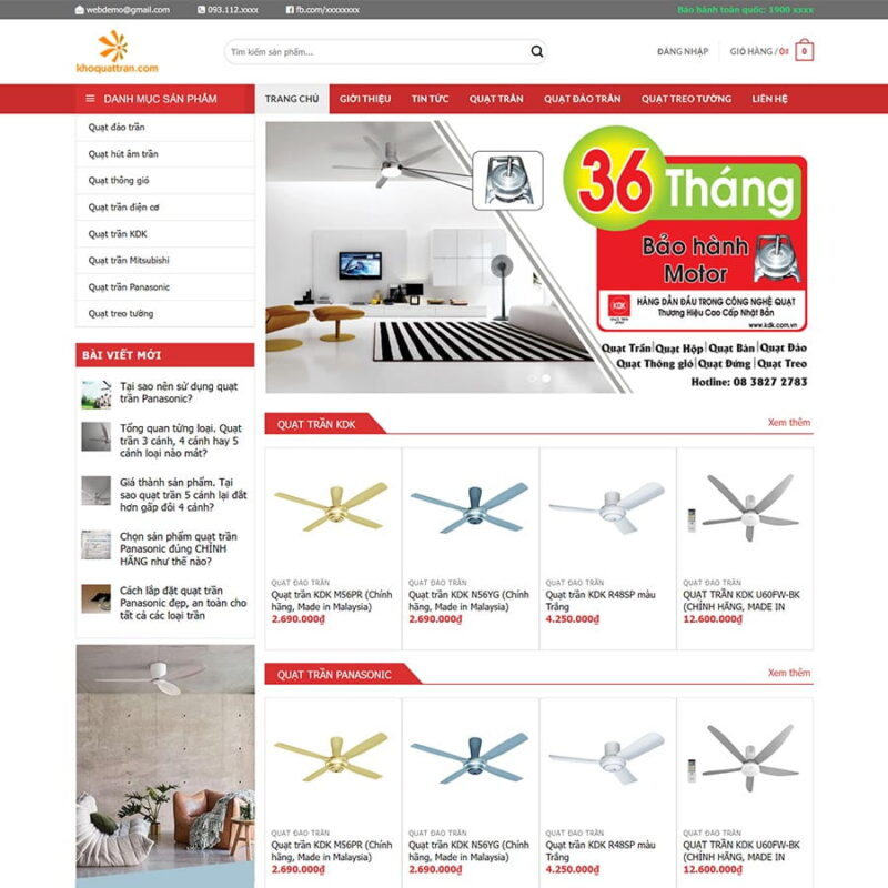 Theme WordPress bán quạt trần, Bán hàng, Bán Quạt, quạt điện, Quạt trần