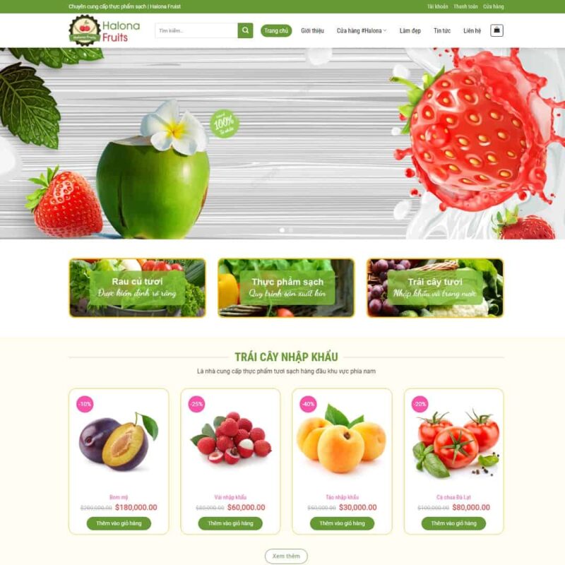 Theme WordPress bán trái cây, hoa quả nông sản, Bán hàng, Thực phẩm, Hoa quả, Nông sản, Trái cây