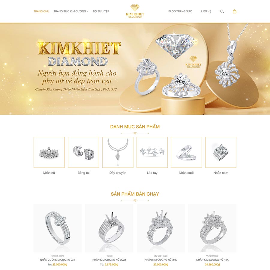 Theme WordPress bán trang sức 03, Bán hàng, Làm đẹp, Đá quý, trang sức, vàng bạc