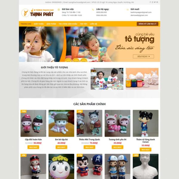 Theme WordPress bán tượng tô màu thạch cao, Bán hàng, Đồ chơi, Kid, Trẻ em, Tượng thạch cao