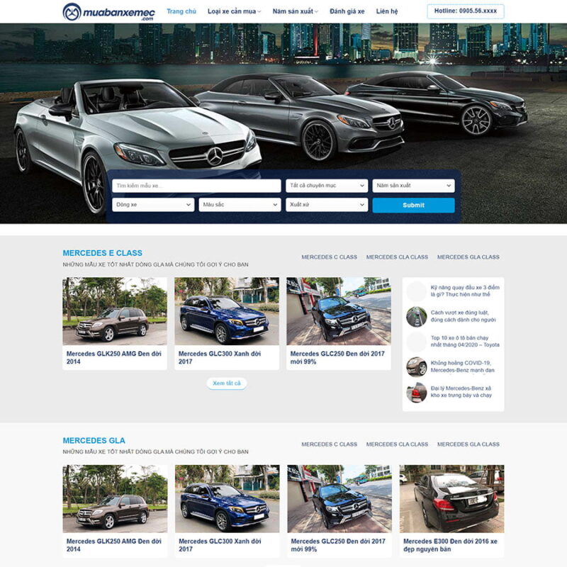 Theme WordPress bán xe ô tô, Xe hơi, đại lý xe, Mercedes, Ô tô, Xe cũ