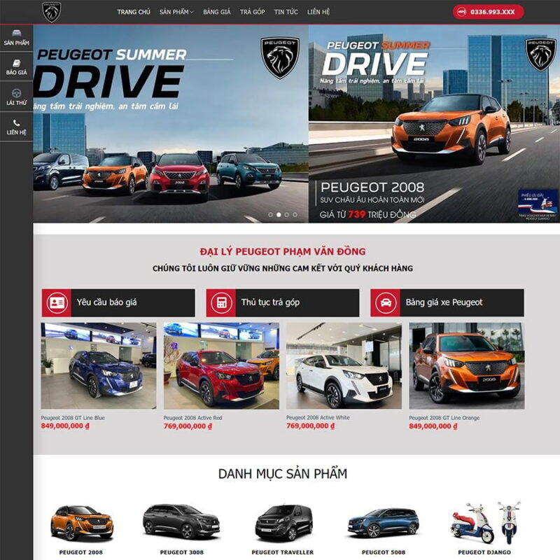 Theme WordPress bán xe Peugeot, Xe hơi, đại lý xe, Ô tô, Toyota