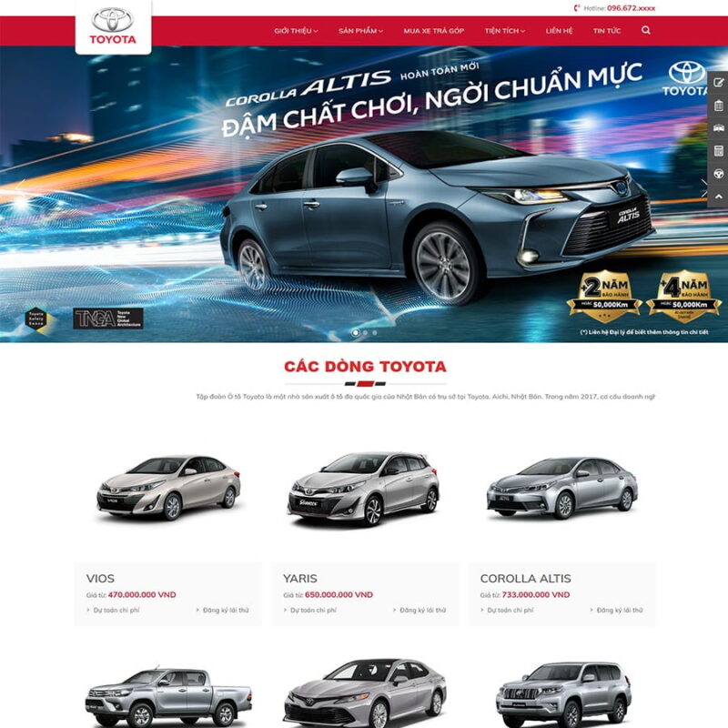 Theme WordPress bán xe toyota 03, Xe hơi, đại lý xe, Ô tô, Toyota