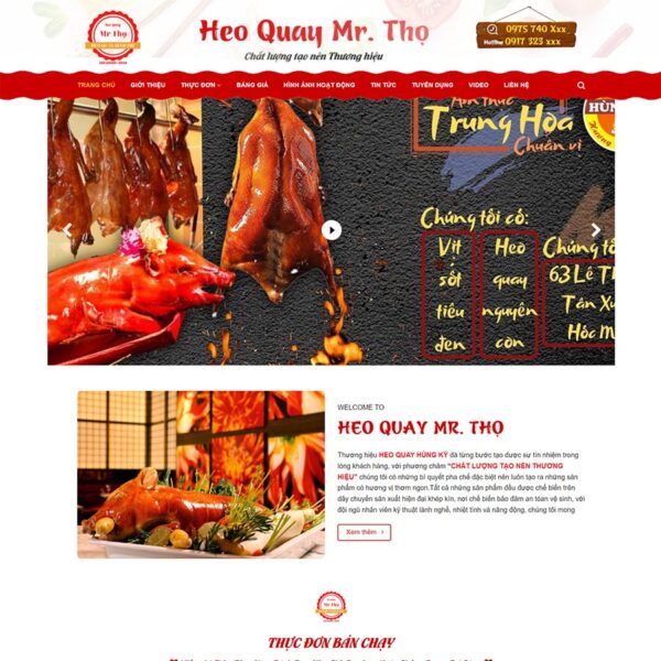 Theme WordPress cửa hàng bán heo quay, Thực phẩm, Heo quay, Lợn quay, Nhà hàng, Vịt quay