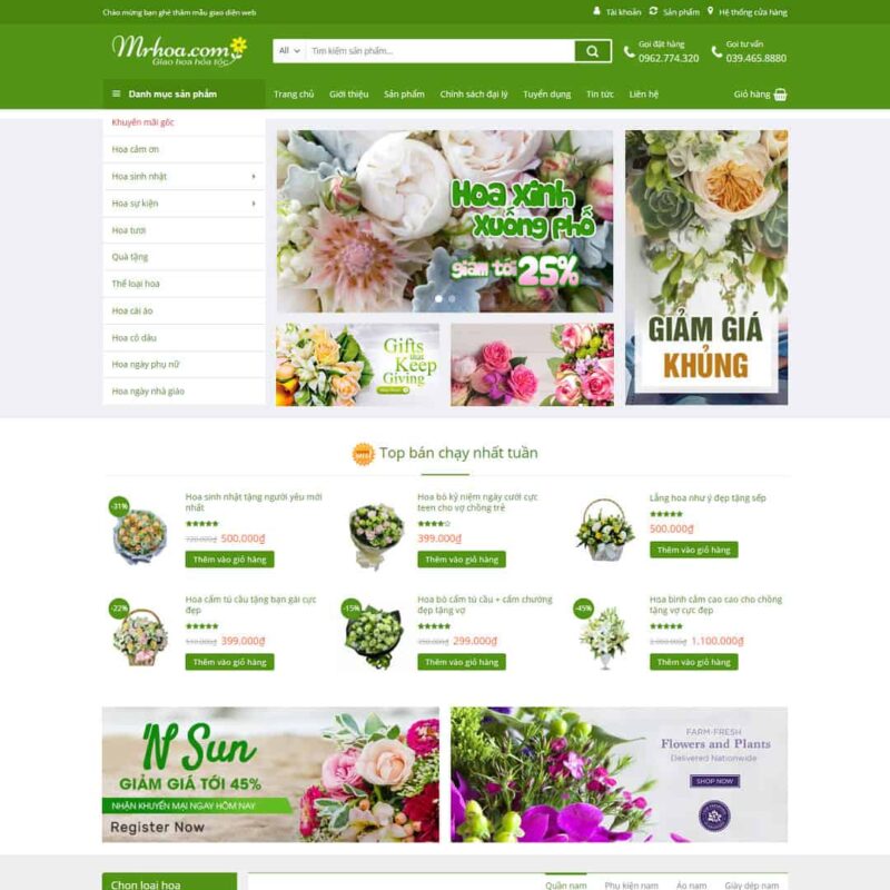 Theme WordPress cửa hàng bán hoa 01, Bán hàng, Hoa tươi