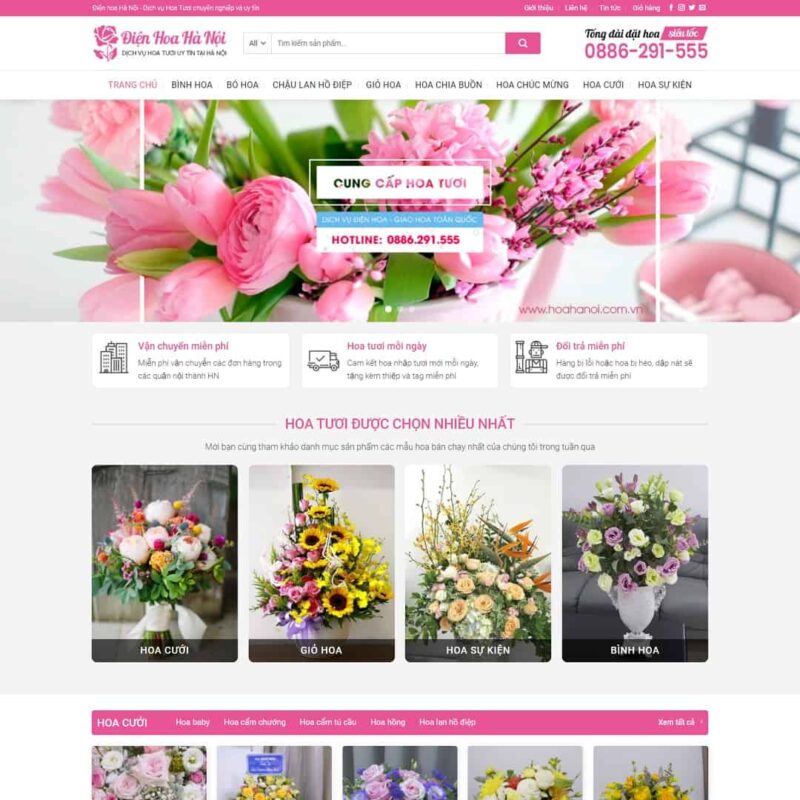 Theme WordPress cửa hàng bán hoa 02, Bán hàng, Hoa tươi