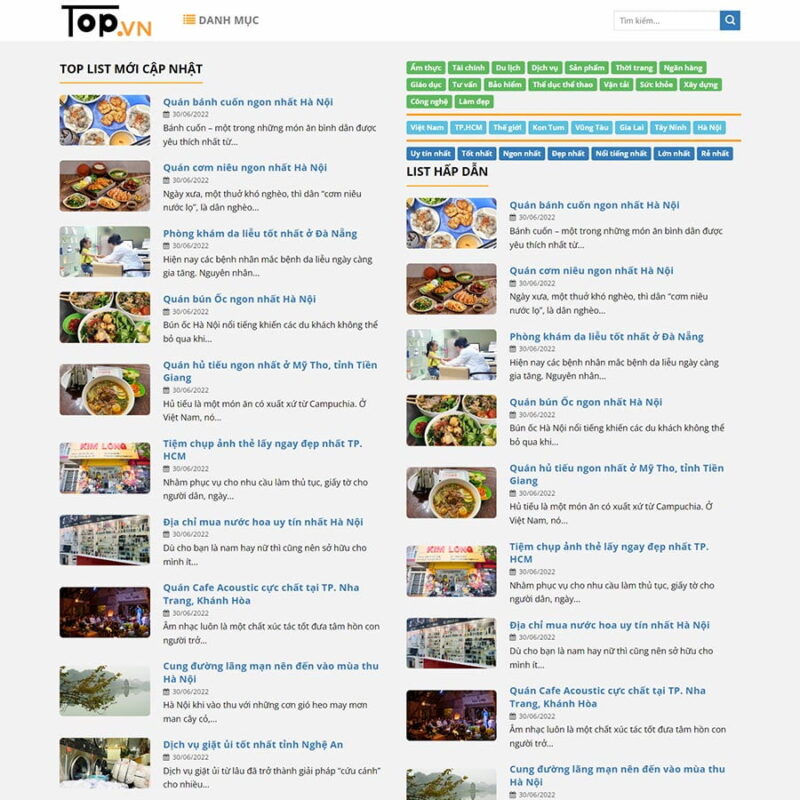 Theme WordPress đánh giá giống TopList, Tin tức, affiliate, Đánh giá, Review, Top list