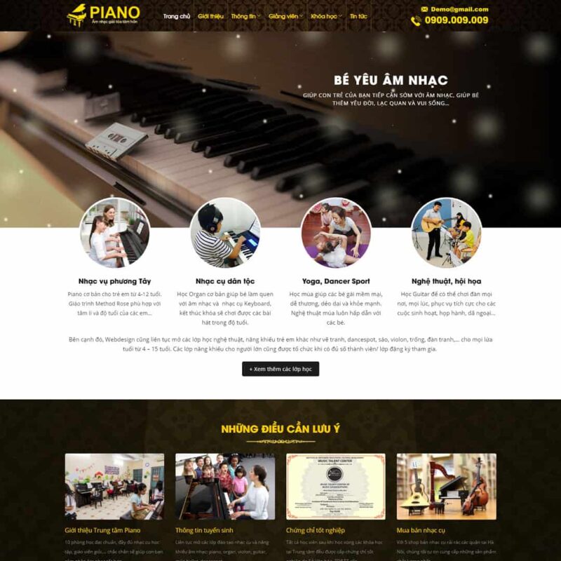 Theme WordPress đào tạo, khóa học piano, nhạc cụ, Công ty, Giáo dục, Đào tạo, Khóa học, Nhạc cụ, Piano