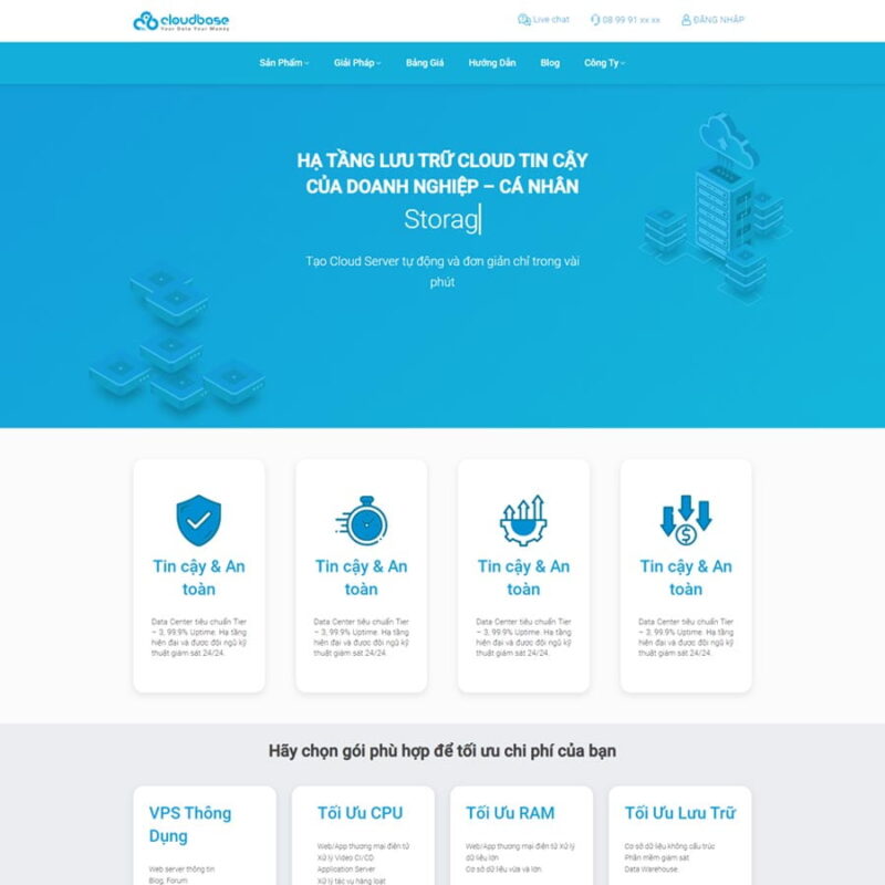 Theme WordPress dịch vụ Cloud Server, Công ty, Hosting, Dịch vụ, Server