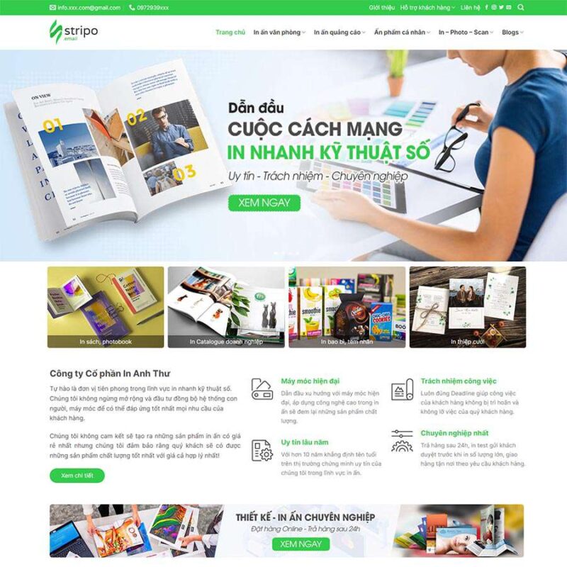 Theme WordPress dịch vụ in ấn, thiết kế 04, Công ty, In ấn, Thiết kế