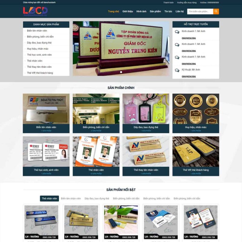 Theme WordPress dịch vụ làm biển chức danh, thẻ văn phòng, Công ty, Biển chức danh, In ấn, Thiết kế