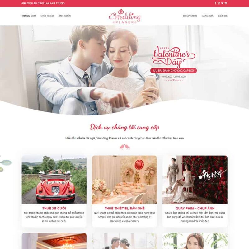 Theme WordPress dịch vụ studio, chụp ảnh cưới 03, Công ty, Cưới hỏi, Studio, Wedding