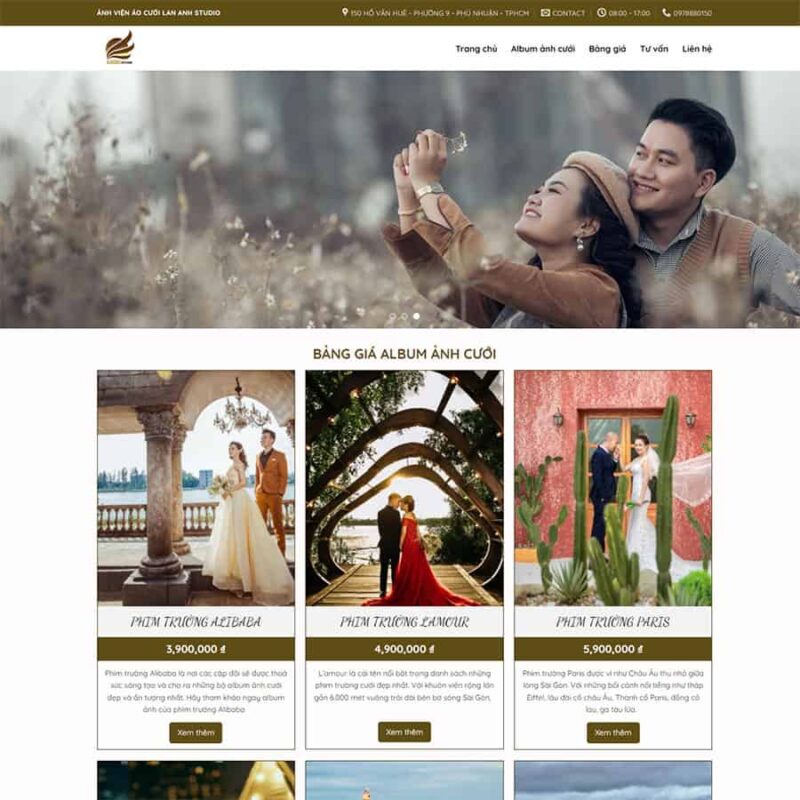 Theme WordPress dịch vụ studio, chụp ảnh cưới 04, Công ty, Cưới hỏi, Studio, Wedding