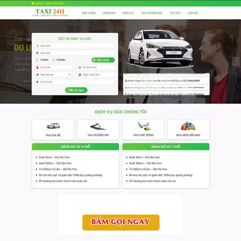 Theme WordPress dịch vụ taxi 02, Landing Page, Xe hơi