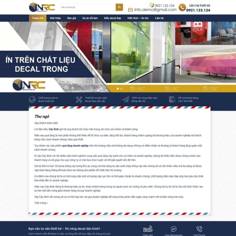 Theme WordPress dịch vụ thi công dán decal, Công ty, Decal