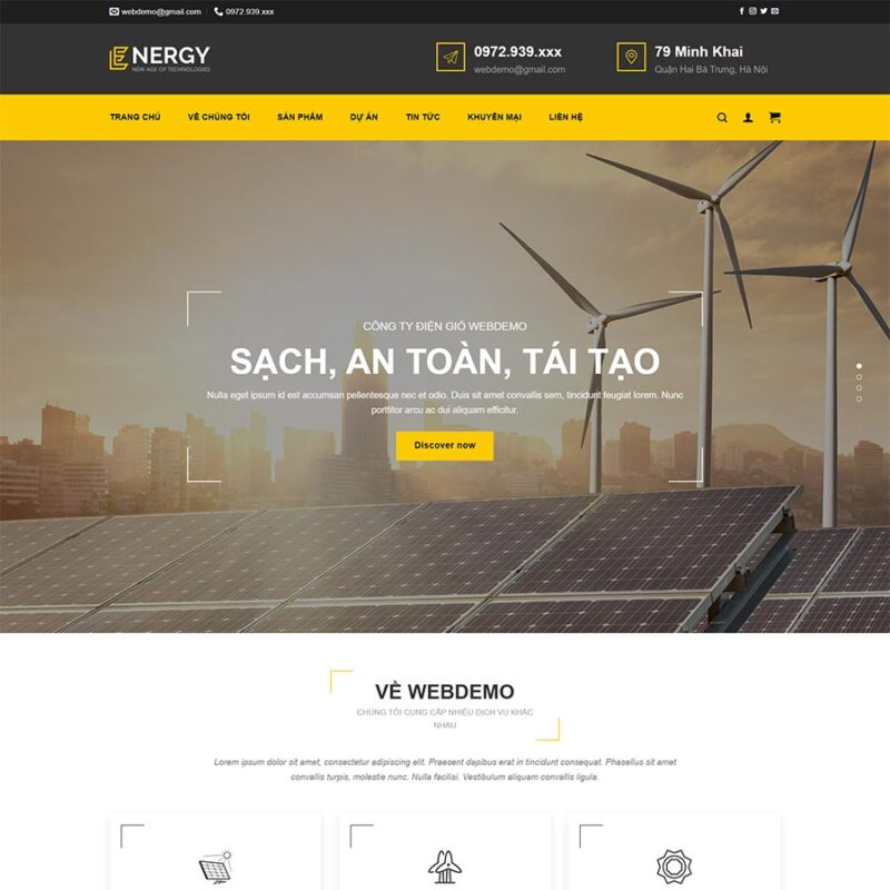 Theme WordPress điện năng lượng mặt trời 03, Công ty, Điện mặt trời, solar, Thiết bị điện