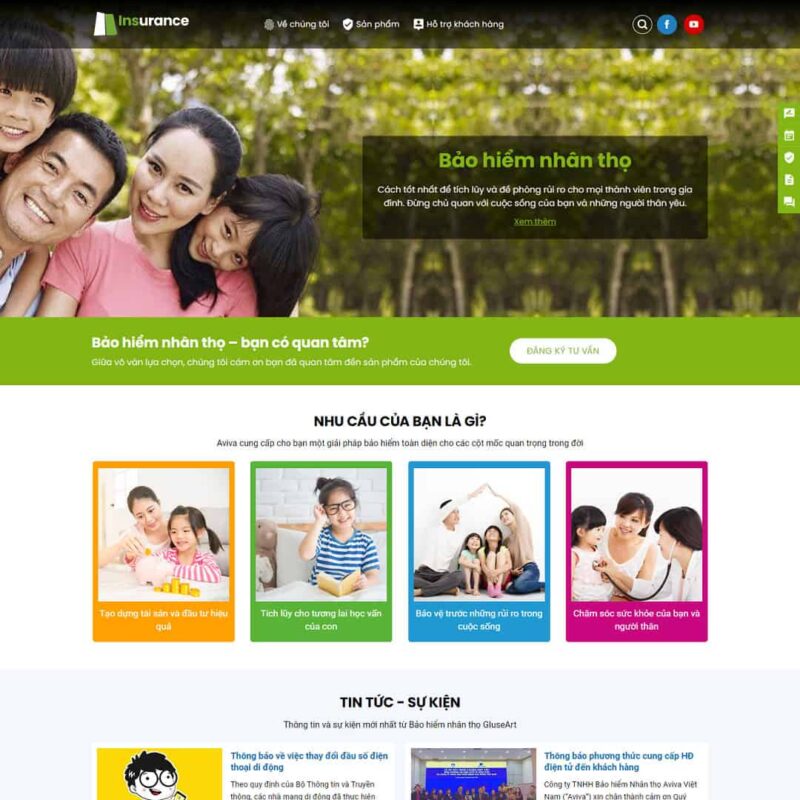 Theme wordpress giới thiệu dịch vụ bảo hiểm, Công ty, Bảo hiểm, Dịch vụ, Giới thiệu, Tin tức