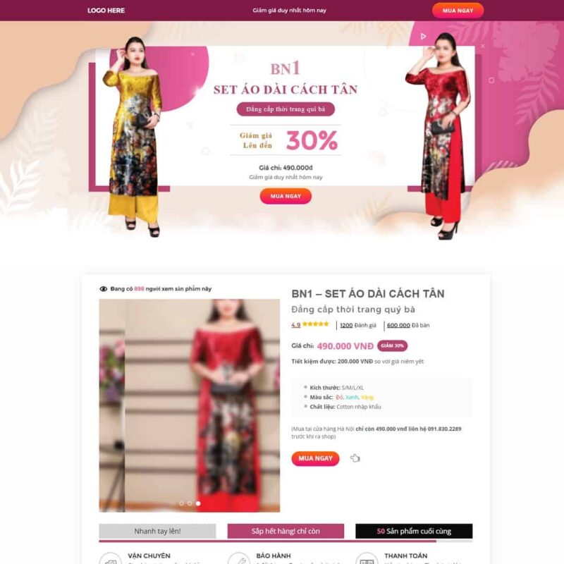 Theme WordPress Landing page áo dài, Bonus, Landing Page, áo dài, Bán hàng, Landing page, Shop