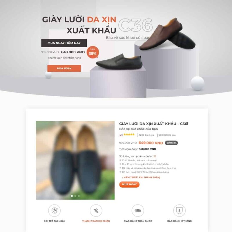 Theme WordPress landing page bán giày da, Bonus, Landing Page, Bán hàng, Giày dép, Landing page, Shop