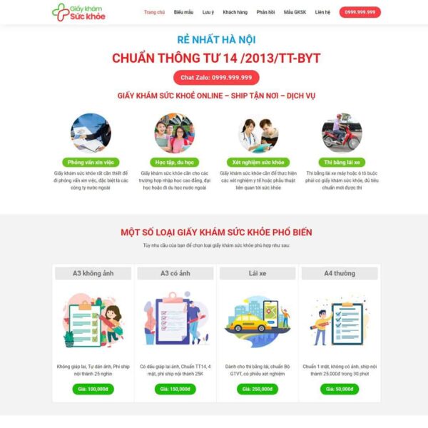 Theme WordPress landing page bán giấy khám sức khỏe, Landing Page, Dịch vụ, Giấy khám, Landing page