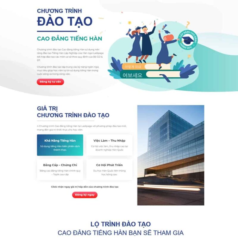 Theme WordPress Landing page đào tạo tiếng Hàn, Landing Page, Giáo dục, Khóa học, Landing page, Tiếng Hàn