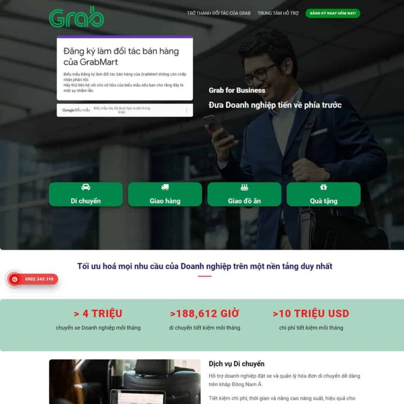 Theme WordPress landing page dịch vụ Grab, Bonus, Landing Page, Dịch vụ, Grab, Landing page