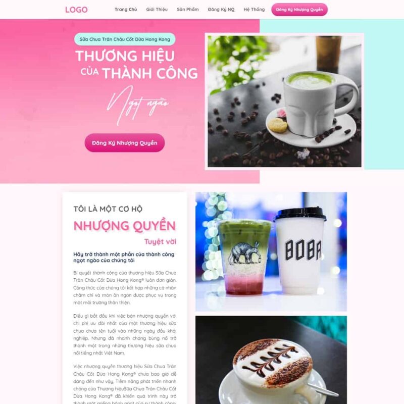 Theme WordPress Landing page nhượng quyền trà sữa, Bonus, Landing Page, Đồ uống, Landing page, Thực phẩm, Trà sữa
