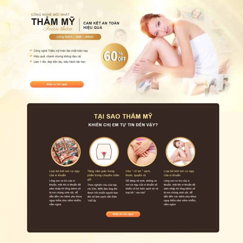 Theme WordPress Landing page triệt lông thẩm mỹ viện, Bonus, Landing Page, Làm đẹp, Landing page, Thẩm mỹ, Triệt lông