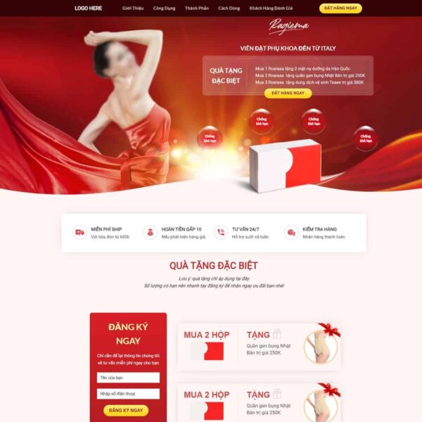 Theme WordPress Landing page viên đặt phụ khoa, Bonus, Landing Page, Bán hàng, Làm đẹp, Landing page, Phụ khoa