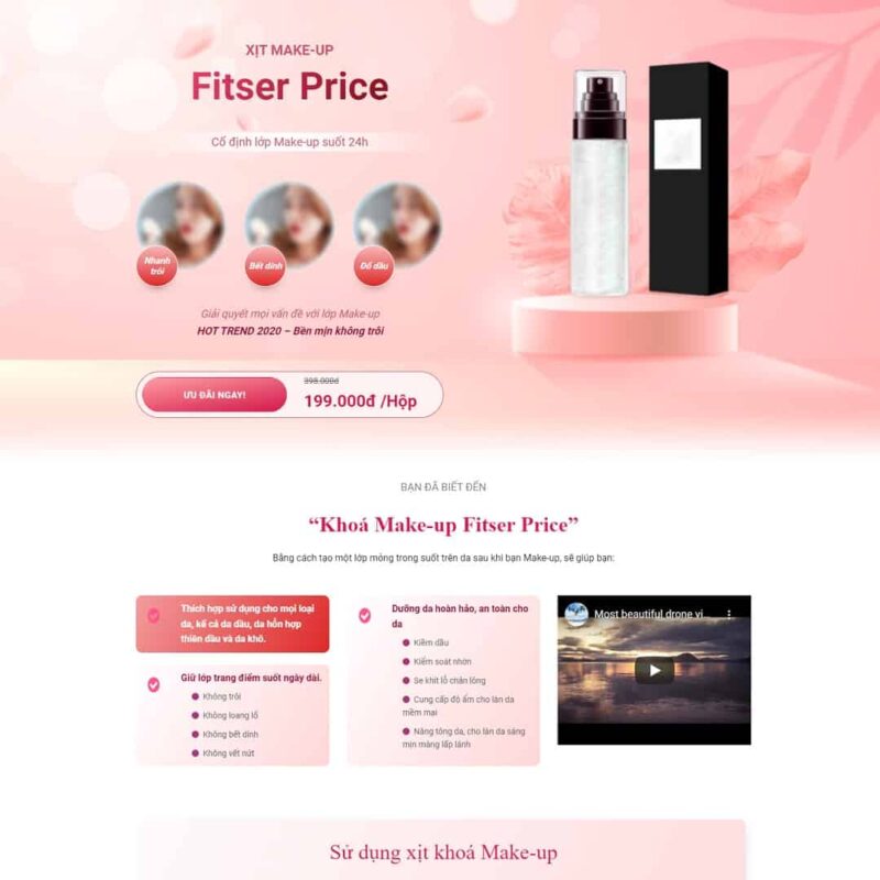 Theme WordPress Landing page xịt makeup, Bonus, Landing Page, Bán hàng, Làm đẹp, Landing page, Makeup