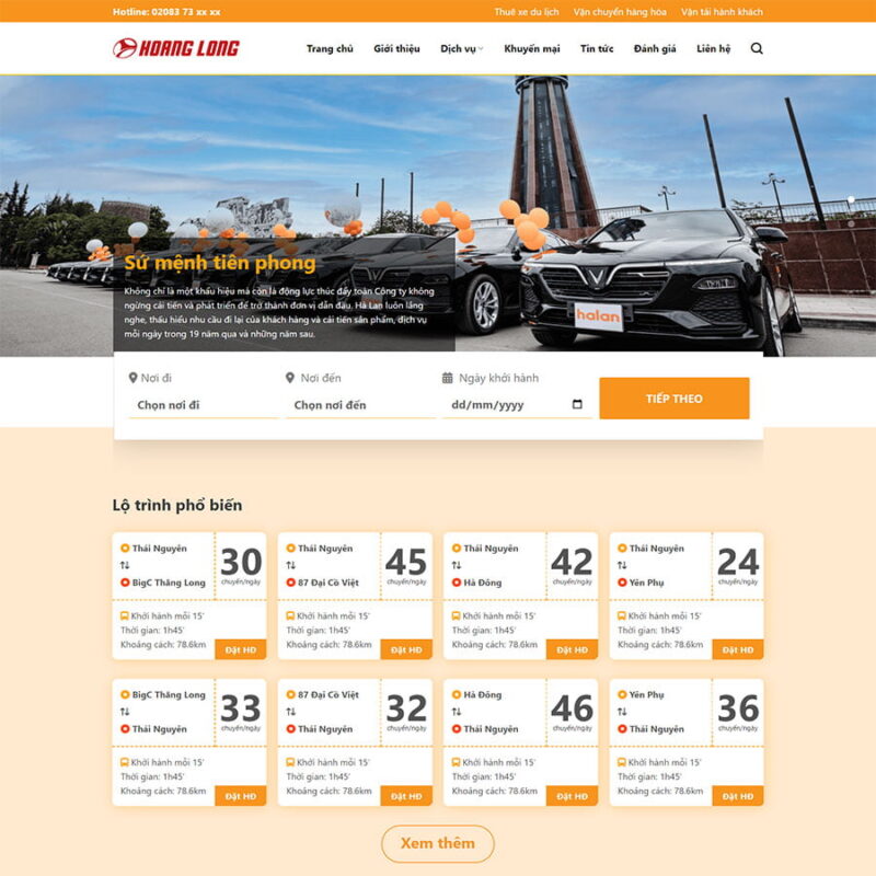 Theme WordPress nhà xe, thuê xe, Công ty, Xe hơi, Đặt xe, Nhà xe, Thuê xe