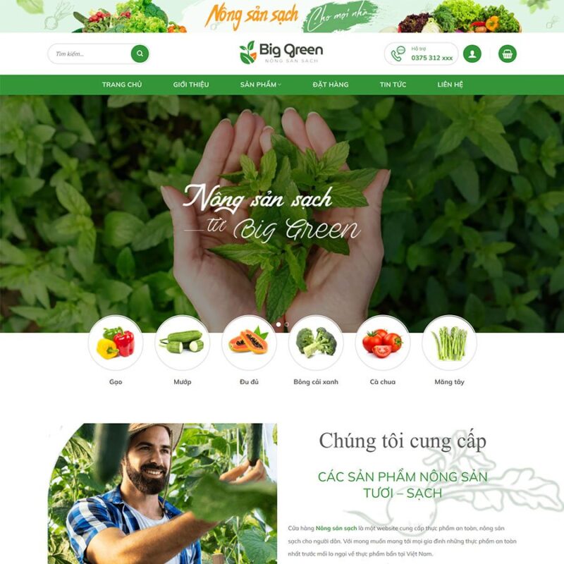 Theme WordPress nông sản 05, Bán hàng, Nông sản, organic, Rau củ quả