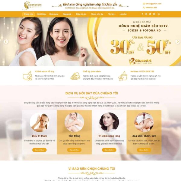 Theme WordPress Spa làm đẹp 01, Làm đẹp, Spa, Thẩm mỹ