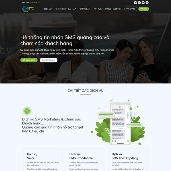 Theme WordPress tổng đài tin nhắn SMS, Công ty, sms, tin nhắn, tổng đài