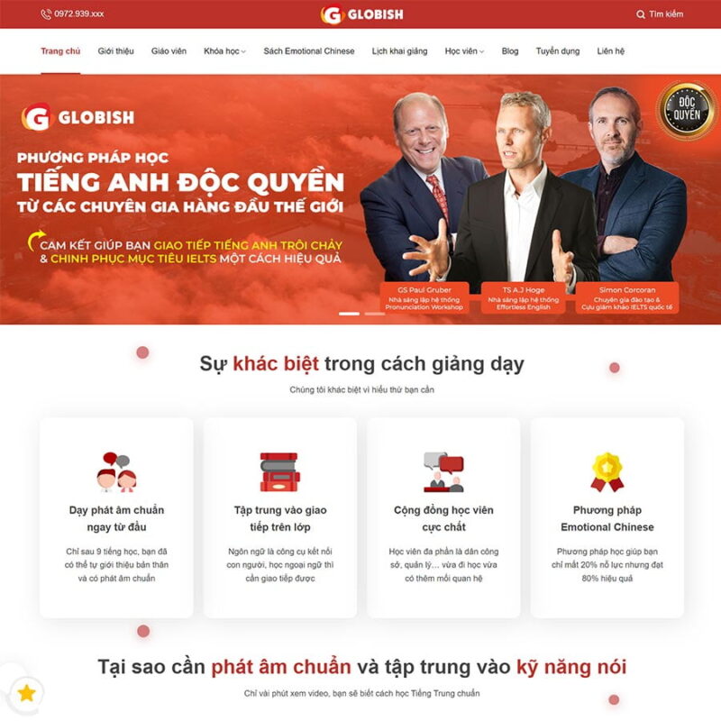 Theme WordPress trung tâm học tiếng anh 03, Giáo dục, Anh ngữ, Học tiếng anh, Khóa học, Trung tâm